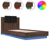 vidaXL Lovos rėmas su galvūgaliu ir LED lemputėmis, rudas, 90x200cm