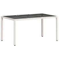 vidaXL Stalas su stikliniu stalviršiu, baltas, 150x90x75cm, ratanas