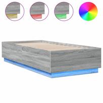 vidaXL Lovos rėmas su LED, pilkas ąžuolo, 90x200cm, apdirbta mediena