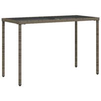 vidaXL Stalas su stikliniu stalviršiu, pilkas, 115x54x74cm, PE ratanas