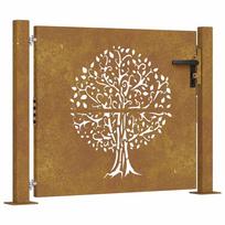 vidaXL Sodo vartai, 100x75 cm, Corten plienas, medžio raštas