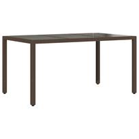 vidaXL Stalas su stikliniu stalviršiu, rudas, 150x90x75cm, ratanas