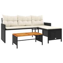 vidaXL Sodo sofa su stalu/pagalvėlėmis, juoda, poliratanas, L formos