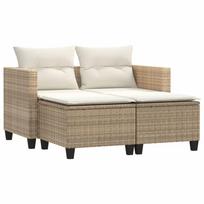 vidaXL Dvivietė sodo sofa su taburetėmis, smėlio spalvos, poliratanas