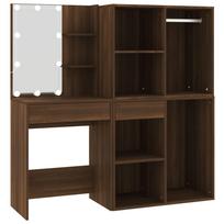 vidaXL Kosmetinis staliukas su LED/spintelėmis, rudas ąžuolo, mediena