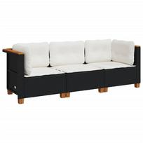 vidaXL Trivietė sodo sofa su pagalvėlėmis, juodos spalvos, poliratanas