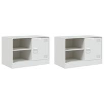 vidaXL Televizoriaus spintelės, 2vnt., baltos, 67x39x44cm, plienas