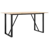 vidaXL Valgomojo stalas, 160x80x75cm, pušis ir plieninis, O formos rėmas