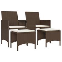 vidaXL Dvivietė sodo sofa su staliuku/taburetėmis, ruda, poliratanas