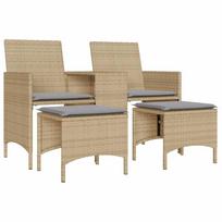 vidaXL Dvivietė sodo sofa su staliuku/taburetėmis, smėlio, poliratanas
