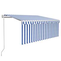 vidaXL Markizė su uždanga/LED/vėjo jutikliu, mėlyna/balta, 3,5x2,5m