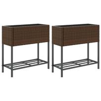 vidaXL Sodo loveliai su lentyna, 2vnt., rudi, 70x28x70cm, poliratanas