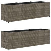 vidaXL Sodo loveliai su vazonais, 2vnt., pilki, 105x30x32cm, ratanas