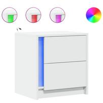 vidaXL Naktinė spintelė su LED lemputėmis, balta, apdirbta mediena