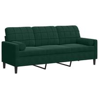 vidaXL Trivietė sofa su pagalvėlėmis, tamsiai žalia, 180cm, aksomas