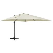 vidaXL Gembinis skėtis su stulpu ir LED lemputėmis, smėlio, 300cm