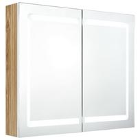 vidaXL Veidrodinė vonios spintelė su LED, balta ir ąžuolo, 80x12x68cm