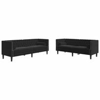 vidaXL Chesterfield sofų komplektas su pagalvėlėmis, 2 dalių, juoda