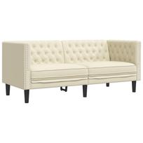 vidaXL Dvivietė chesterfield sofa, kreminės spalvos, dirbtinė oda