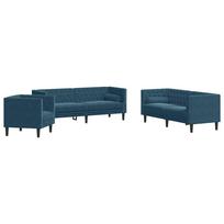 vidaXL Chesterfield sofų komplektas su pagalvėlėmis, 3 dalių, mėlynas
