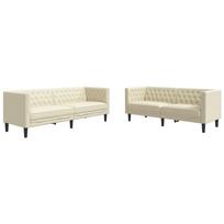 vidaXL Chesterfield sofų komplektas, 2 dalių, kreminė, dirbtinė oda