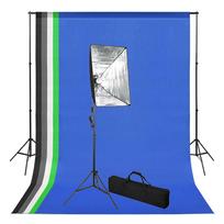 vidaXL Fotostudijos komplektas su fonais ir šviestuvais