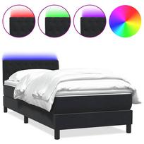 vidaXL Lova su spyruokliniu/čiužiniu/LED, juoda, 90x210 cm, aksominė