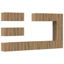 vidaXL 7 dalių sieninis televizoriaus spintelės komplektas Artisan Oak