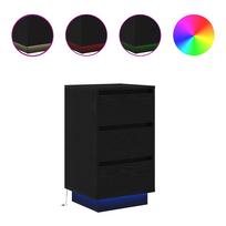 vidaXL Spintelė prie lovos su LED lemputėmis Juoda 38x34x65 cm