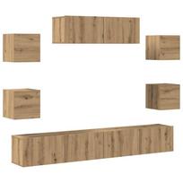 vidaXL 7 dalių sieninis televizoriaus spintelės komplektas Artisan Oak