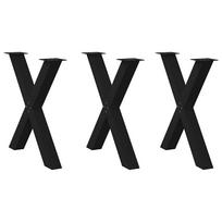 vidaXL Valgomojo stalo kojos, 3 vnt., juodos, 80x(72-73) cm, plienas, X formos