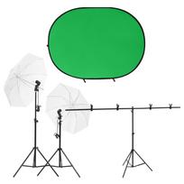 vidaXL Fotostudijos rinkinys su apšvietimo rinkiniu ir fonu