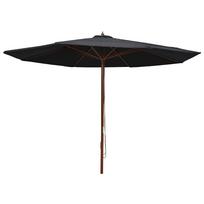 vidaXL Lauko skėtis nuo saulės su mediniu stulpu, juodas, 350cm