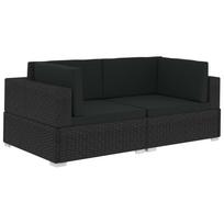 vidaXL Sekcinės kampinės kėdės su pagalvėmis, 2vnt., juodos, ratanas
