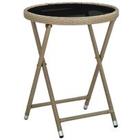 vidaXL Arbatos staliukas, smėlio, 60cm, poliratanas/grūdintas stiklas