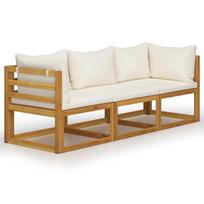 vidaXL Trivietė sodo sofa su pagalvėlėmis, kreminė, akacijos masyvas