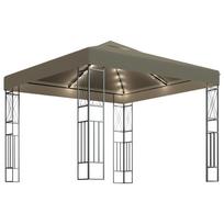 vidaXL Pavėsinė su lempučių girliandomis LED, taupe, 3x3m