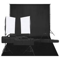 vidaXL Fotostudijos rinkinys su apšvietimo rinkiniu ir fonu