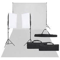 vidaXL Fotostudijos rinkinys su apšvietimo rinkiniu ir fonu