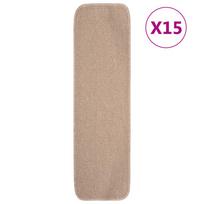 vidaXL Neslystantys laiptų kilimėliai, 15vnt., smėlio, 75x20cm