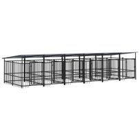 vidaXL Lauko voljeras šunims su stogu, plienas, 11,26m²