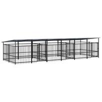 vidaXL Lauko voljeras šunims su stogu, plienas, 11,26m²