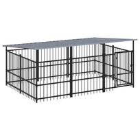 vidaXL Lauko voljeras šunims su stogu, plienas, 5,63m²
