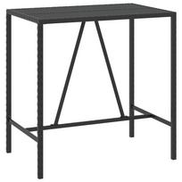 vidaXL Stalas su stikliniu stalviršiu, juodas, 110x70x110cm, ratanas