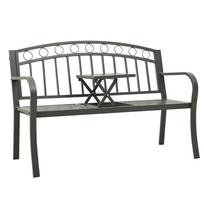 vidaXL Sodo suoliukas su staliuku, pilkos spalvos, 120cm, plienas