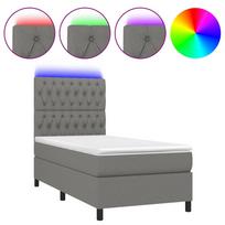 vidaXL Lova su spyruoklėmis/čiužiniu/LED, pilka, 90x190 cm, audinys
