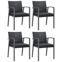 vidaXL Sodo kėdės su pagalvėmis, 4vnt., juodos, 56,5x57x83cm, ratanas