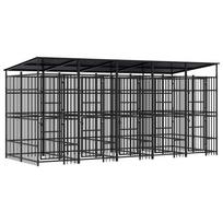 vidaXL Lauko voljeras šunims su stogu, plienas, 9,22m²