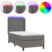 vidaXL Lova su spyruoklėmis/čiužiniu/LED, pilka, 90x200cm dirbtinė oda