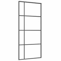 vidaXL Stumdomos durys, juodos, 90x205cm, ESG stiklas ir aliuminis